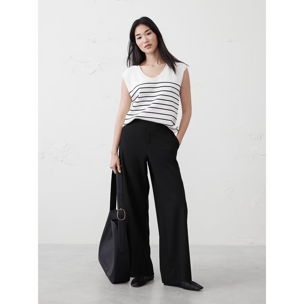 Banana Republic Hayden Pant Black Wide Leg Trousers Size 12 Elastic Back Cropped